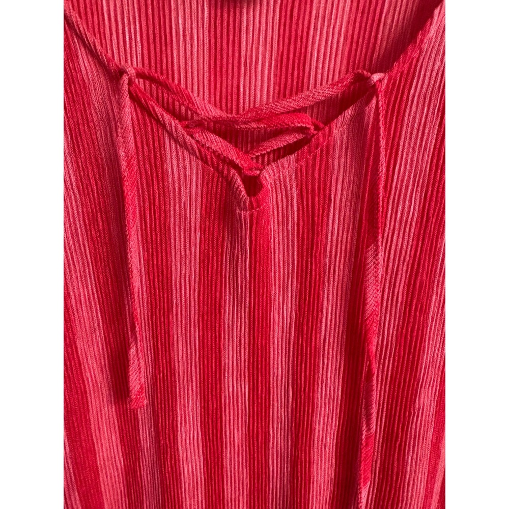 Chicos Crinkle Lace Up Top SS Knit Fashion Coral Fuchsia Stripe Size 2 Large NWT - Picture 8 of 13